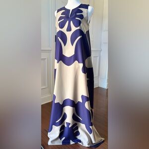 Elegant Blue and Cream Maxi Dress